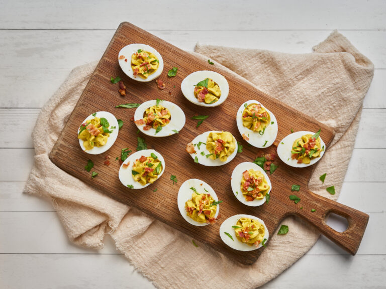 Healthy Avocado and Bacon Deviled Eggs - Low-Carb Appetizer